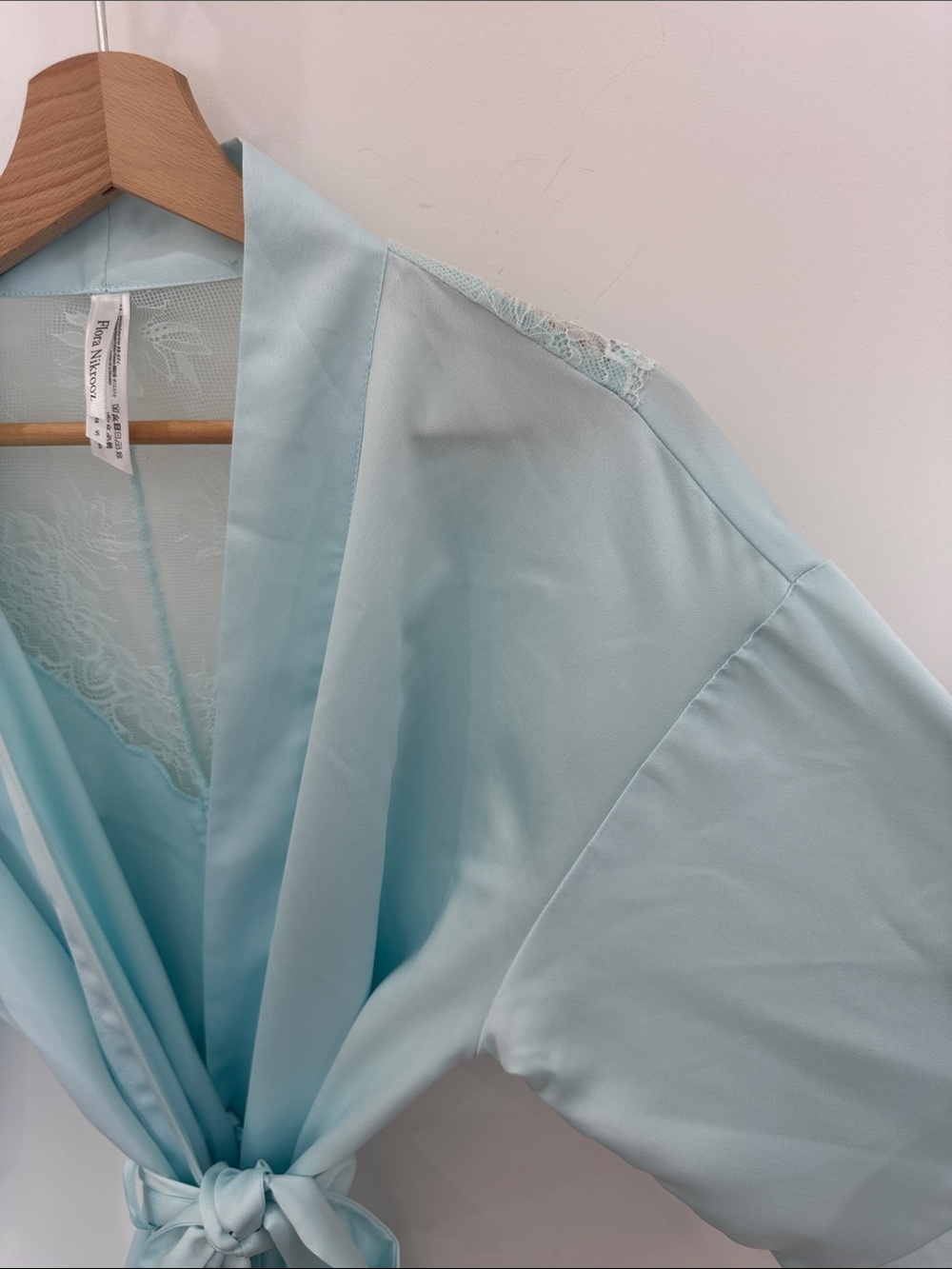 Flora Nikrooz Light Blue Satin Lace-Trim Robe - Picture 6 of 13